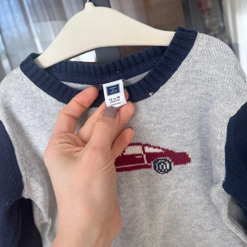 Janie & Jack race car sweater knit navy toddler baby boy intarsia fast classic